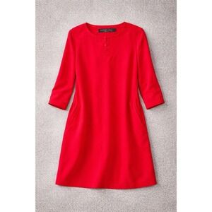 August Silk Red Silk Dress Size 12 Shift Tunic Pockets 3/4 Sleeve